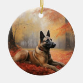 Belgian Malinoi in de herfst laat Herfst inspirere Keramisch Ornament (Voorkant)