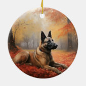 Belgian Malinoi in de herfst laat Herfst inspirere Keramisch Ornament (Achterkant)
