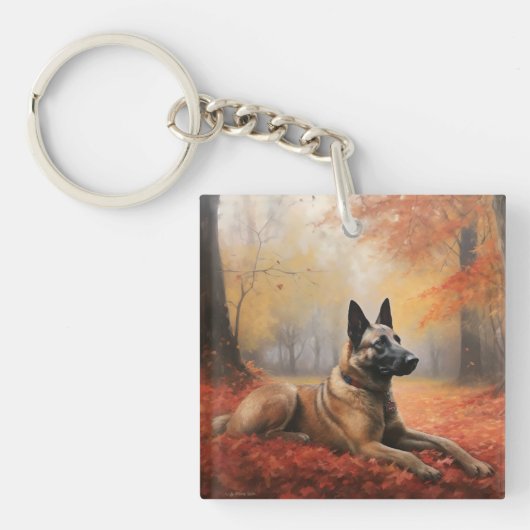 Belgian Malinoi in de herfst laat Herfst inspirere Sleutelhanger (Voorkant)