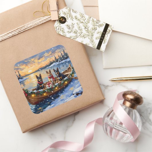 Belgian Malinois Christmas Boat Holiday Vierkante Sticker (Geschenken)