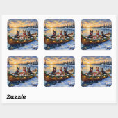 Belgian Malinois Christmas Boat Holiday Vierkante Sticker (Vel)