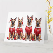 Belgian Malinois Christmas Dress Santa Hat Kaart (Gele Bloem)