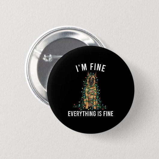 Belgian Malinois Christmas I'm Fine Everything Is  Ronde Button 5,7 Cm (Voorkant /achterkant)