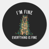 Belgian Malinois Christmas I'm Fine Everything Is Ronde Sticker (Voorkant)
