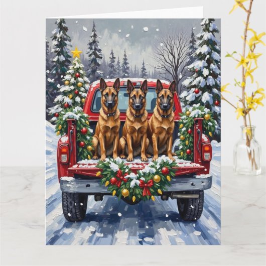 Belgian Malinois Christmas Red Truck Holiday Kaart (Gele Bloem)