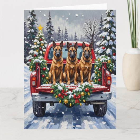 Belgian Malinois Christmas Red Truck Holiday Kaart (Voorkant)