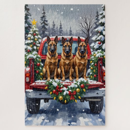 Belgian Malinois Christmas Red Truck Holiday Legpuzzel (Verticaal)
