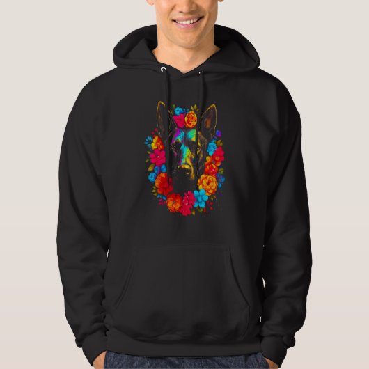 Belgian Malinois Dog Flowers Hoodie (Voorkant)