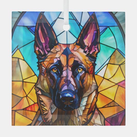 Belgian Malinois Dog "Glas in lood" Glas Ornament (Voorkant)