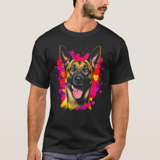 Belgian Malinois Dog Pink Red Heart T-shirt (Voorkant)