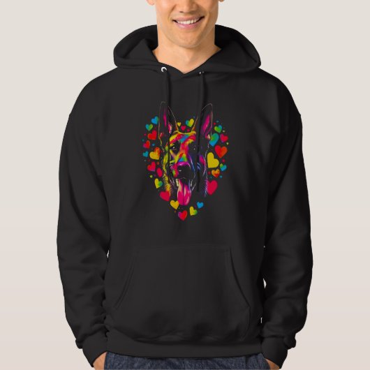 Belgian Malinois Dog Red Heart Hoodie (Voorkant)