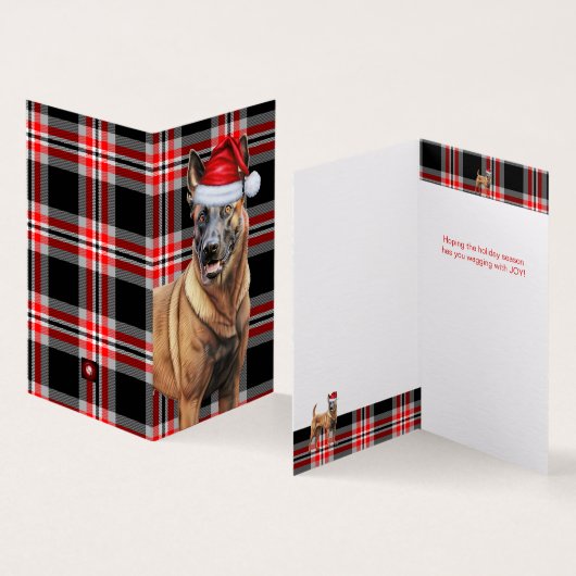 Belgian Malinois Dog Red Plaid Holiday Kaart (Binnen en buitenkant)