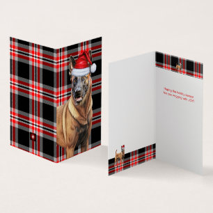 Belgian Malinois Dog Red Plaid Holiday Kaart