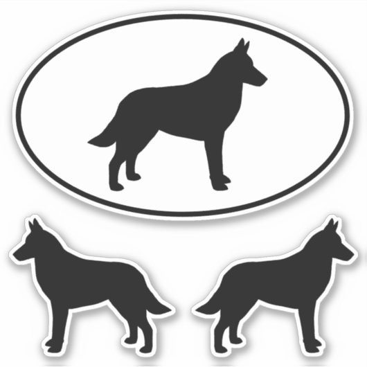 Belgian Malinois Dog Silhouettes Vinyl Sticker Set (Voorkant)