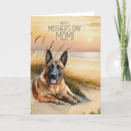 Belgian Malinois Dog Sunset Beach Moederdag Feestdagen Kaart