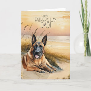 Belgian Malinois Dog Sunset Beach Vaderdag Feestdagen Kaart
