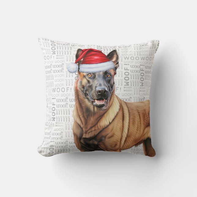 Belgian Malinois Dog Waterverf Christmas Kussen (Voorkant)
