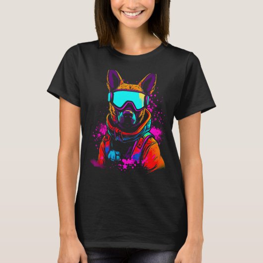 Belgian Malinois Dog Winter Snowboard T-shirt (Voorkant)