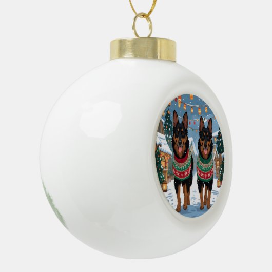 Belgian Malinois Dogs Christmas Snow Holiday  Keramische Bal Ornament (Links)