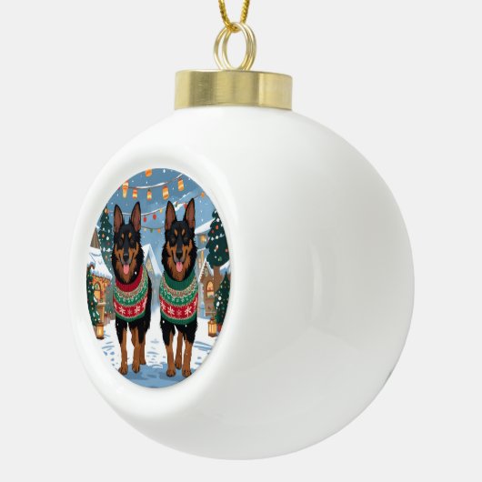 Belgian Malinois Dogs Christmas Snow Holiday  Keramische Bal Ornament (Rechts)