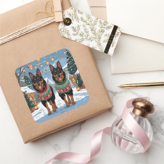 Belgian Malinois Dogs Christmas Snow Holiday  Vierkante Sticker (Geschenken)