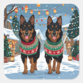 Belgian Malinois Dogs Christmas Snow Holiday  Vierkante Sticker (Voorkant)