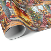 Belgian Malinois Fireplace with Christmas Lights Cadeaupapier (Rol Hoek)