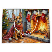 Belgian Malinois Fireplace with Christmas Lights Groot Cadeauzakje (Voorkant)