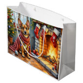 Belgian Malinois Fireplace with Christmas Lights Groot Cadeauzakje (Achterkant Gekanteld)