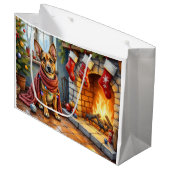 Belgian Malinois Fireplace with Christmas Lights Groot Cadeauzakje (Voorkant Gekanteld)