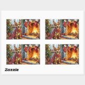 Belgian Malinois Fireplace with Christmas Lights Rechthoekige Sticker (Vel)