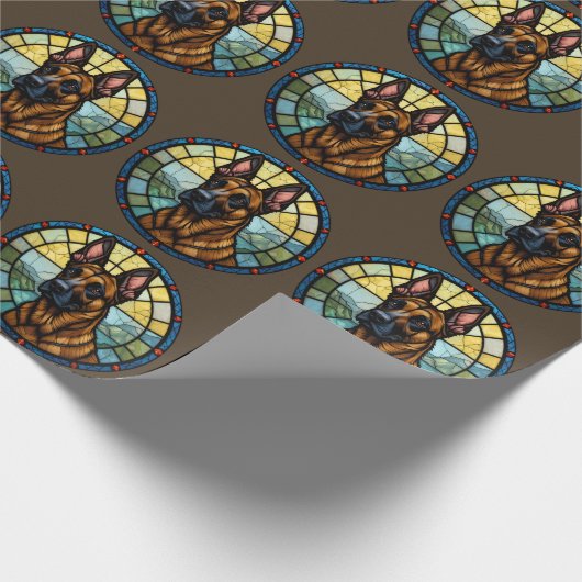 Belgian Malinois Glas in lood Style Illustration Cadeaupapier (Hoek)