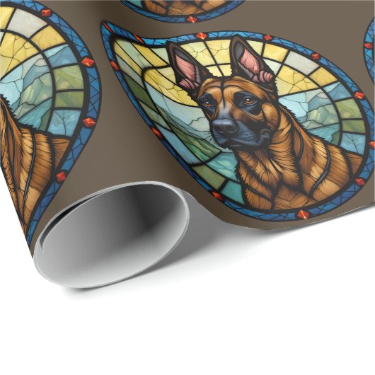 Belgian Malinois Glas in lood Style Illustration Cadeaupapier (Rol Hoek)