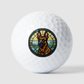 Belgian Malinois Glas in lood Style Illustration Golfballen (Voorkant)