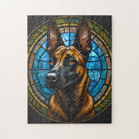 Belgian Malinois Glas in lood Style Illustration Legpuzzel (Verticaal)