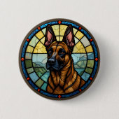 Belgian Malinois Glas in lood Style Illustration Ronde Button 5,7 Cm (Voorkant)