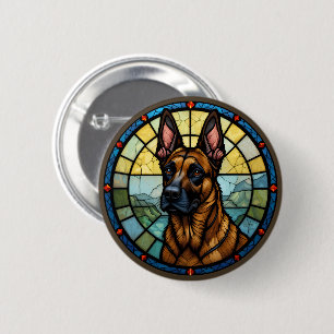 Belgian Malinois Glas in lood Style Illustration Ronde Button 5,7 Cm