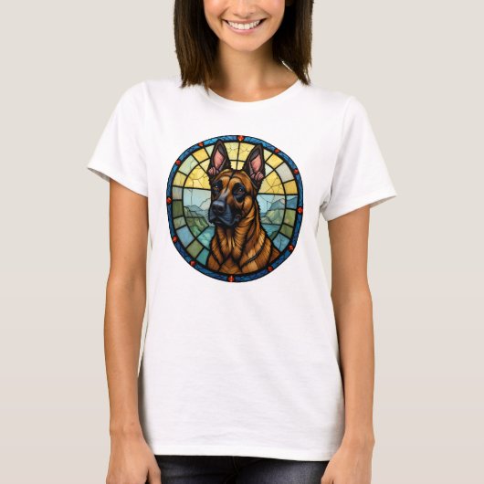 Belgian Malinois Glas in lood Style Illustration T-shirt (Voorkant)