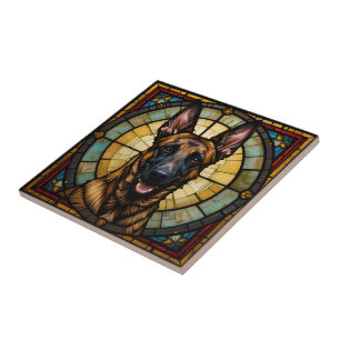 Belgian Malinois Glas in lood Style Illustration Tegeltje
