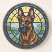 Belgian Malinois Glas in lood Style Illustration Zandsteen Onderzetter (Voorkant)