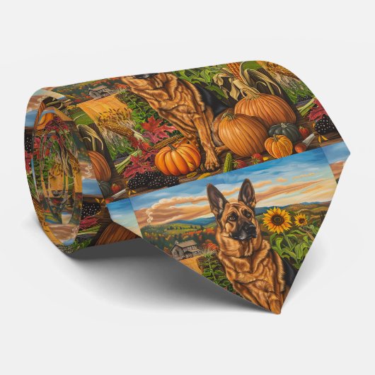 Belgian Malinois Herfst Pumpking Harvesting Stropdas (Opgerold)