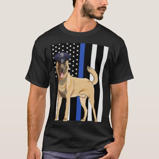 Belgian Malinois K9 Police Officer USA Flag T-shirt (Voorkant)