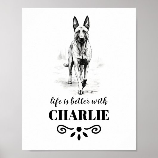 Belgian Malinois Life is beter Custom Dog Name Poster (Voorkant)