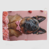 Belgian Malinois met Rozen - Valentijnsdag Golfhanddoek (Horizontaal)