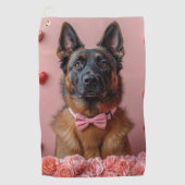 Belgian Malinois met Rozen - Valentijnsdag Golfhanddoek (Voorkant)