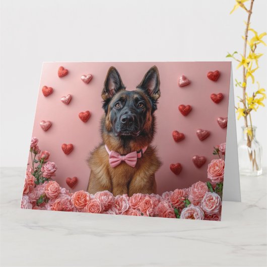 Belgian Malinois met Rozen - Valentijnsdag Kaart (Gele Bloem)
