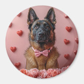 Belgian Malinois met Rozen - Valentijnsdag Magneet (Voorkant)