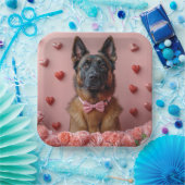 Belgian Malinois met Rozen - Valentijnsdag Papieren Bordje (Feest)
