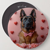 Belgian Malinois met Rozen - Valentijnsdag Ronde Button 6,0 Cm (Voorkant /achterkant)