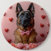 Belgian Malinois met Rozen - Valentijnsdag Ronde Button 6,0 Cm (Voorkant)